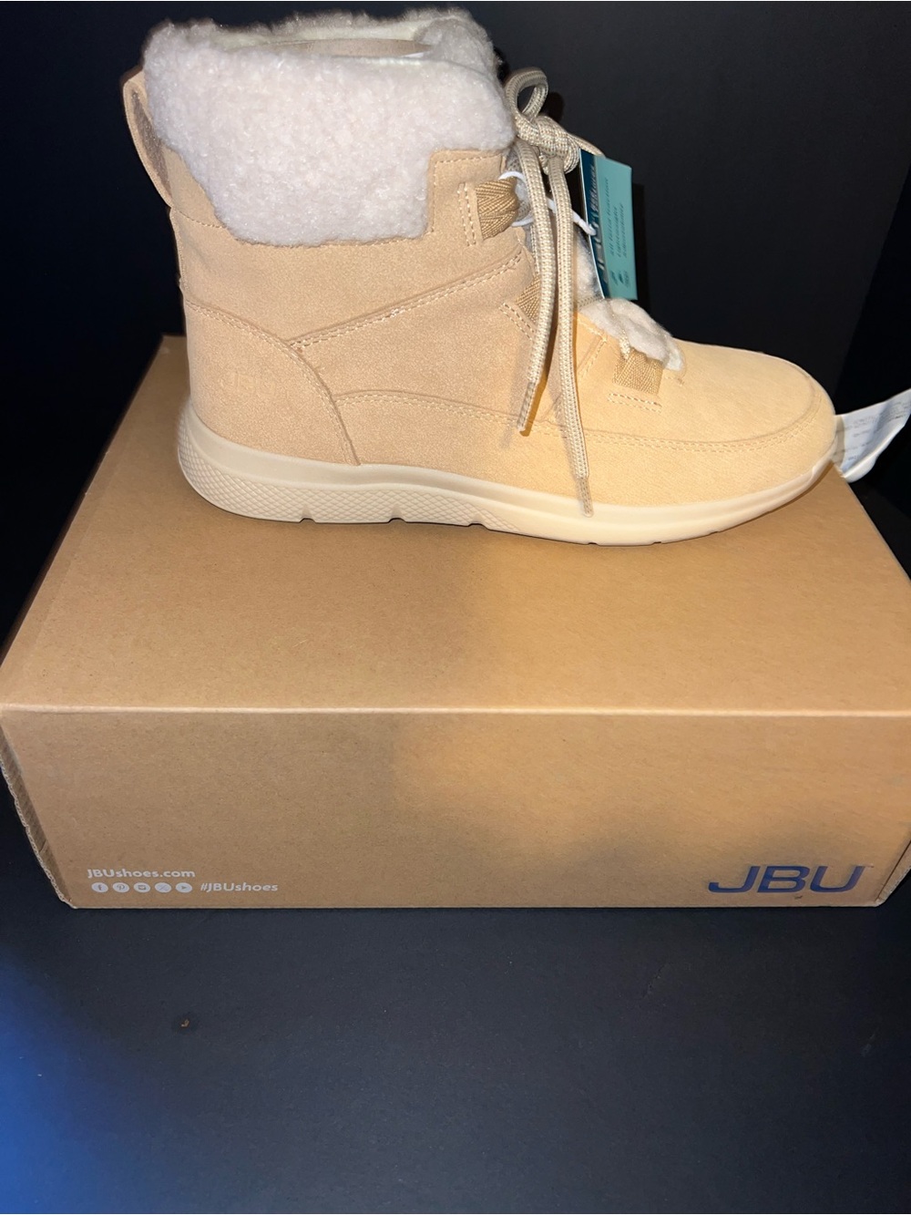 JBU Tan Faux-Suede Lace-Up Winter Boot with White Shearling Cuff